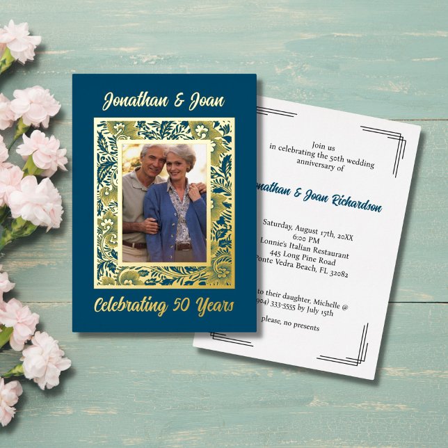 Gold Foil Frame 50th Anniversary Invitation (Creator Uploaded)