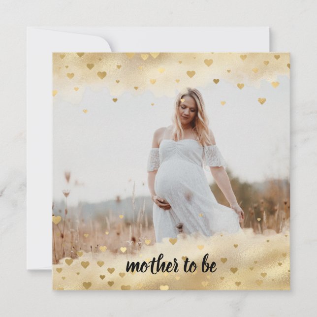 Gold Foil Frame Mum Photo Pregnancy Announcement (Front)