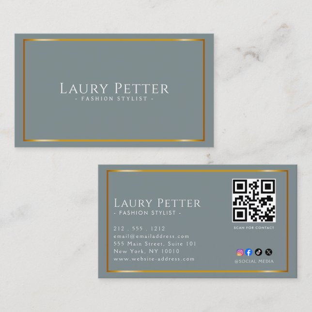 gold foil frame Professional QR Code  Business Card (Front/Back)