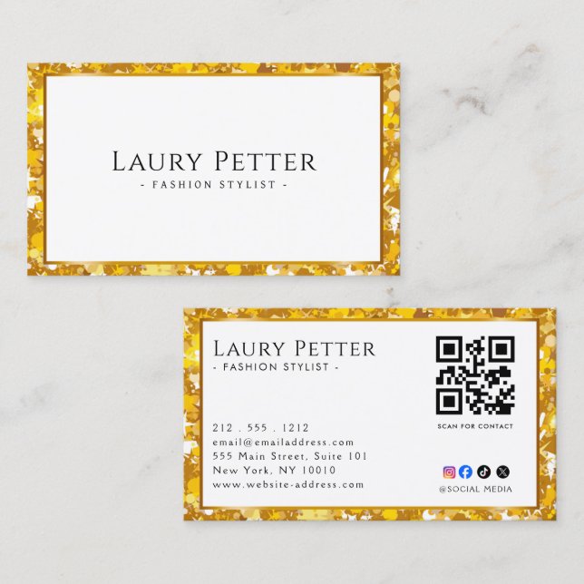 gold foil frame Professional QR Code  Business Card (Front/Back)