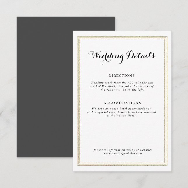 gold foil frame wedding details card (Front/Back)