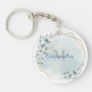 Gold Foil Frame With Eucalyptus - Monogrammed Key Ring