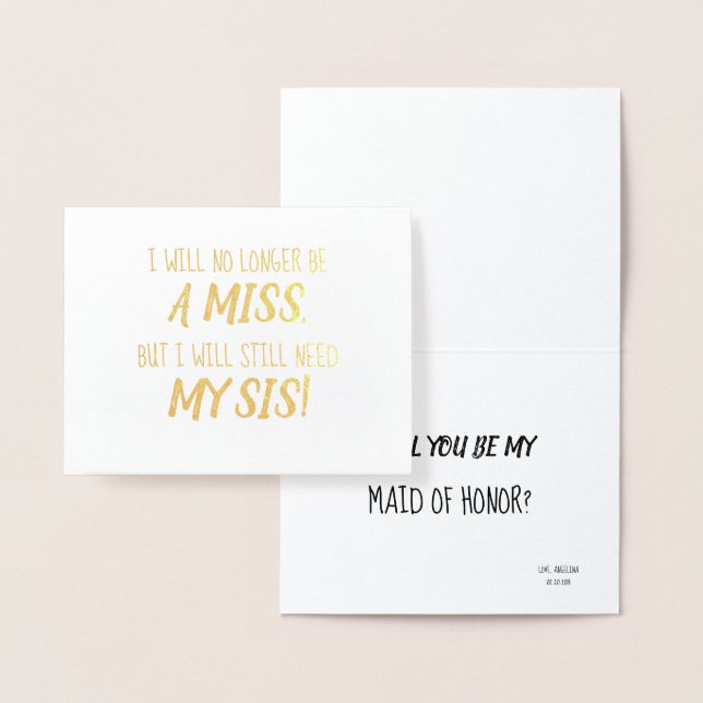 Gold Foil | Funny Bridesmaid or Maid of Honour Card (Display)