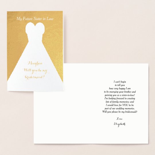 Gold Foil Future Sister In Law Bridesmaid Poem Foil Card Zazzle