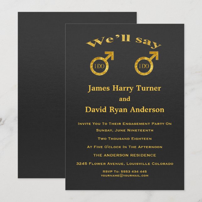 Gold Foil Gays Engagement Party Invitation (Front/Back)