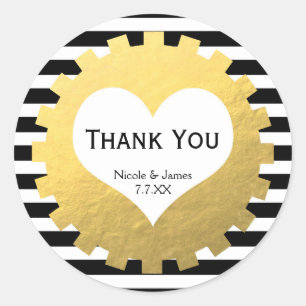 Gold Foil Geart Cog on Black White Stripes Sticker
