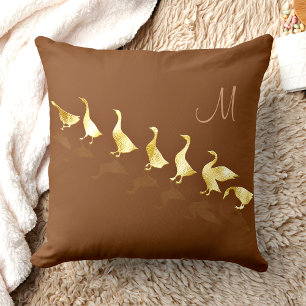 Gold Foil Geese Monogram Terra Cotta Throw Pillow