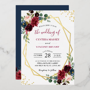 Gold Foil Geometric   Burgundy Navy Floral Wedding