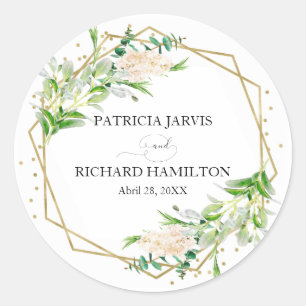 Gold Foil Geometric Greenery Elegant Wedding Classic Round Sticker