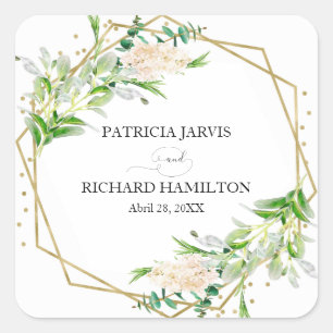Gold Foil Geometric Greenery Elegant Wedding Square Sticker