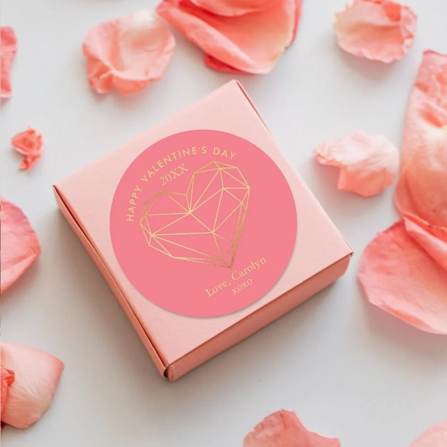 Gold Foil Geometric Heart Valentine's Day Classic Round Sticker (Creator Uploaded)