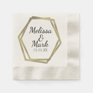 Gold Foil Geometrical Frame Wedding Couples Ecru Napkin