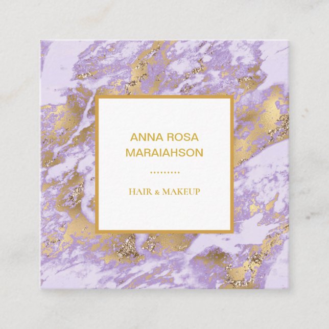 *~* Gold Foil  Girly Luxe Lavender Marble Modern Square Business Card (Front)