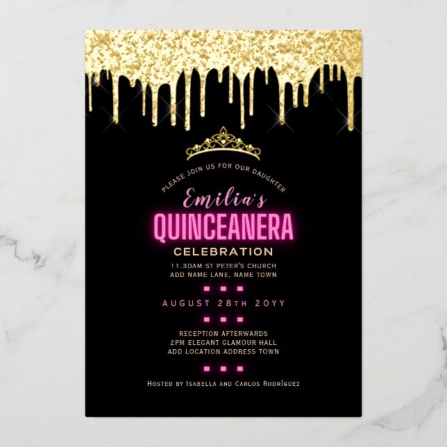 Gold Foil Girly Pink 15th Birthday Quinceanera (Front)