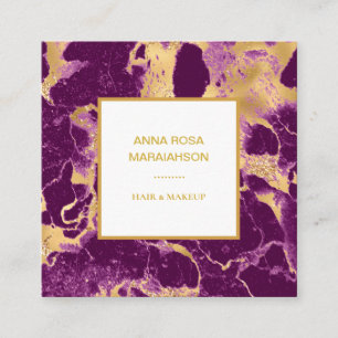 *~* Gold Foil Glam Purple Marble Modern Girly Luxe Square Business Card