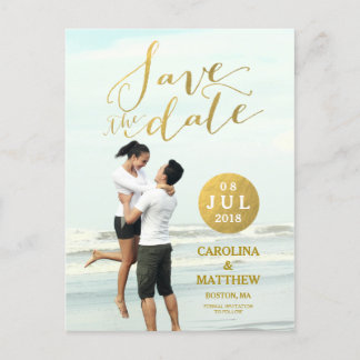 Gold Foil Glamour | Photo Save the Date Postcard