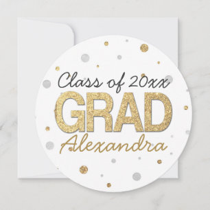 Gold Foil Glitter Confetti Graduation Party Circle Invitation