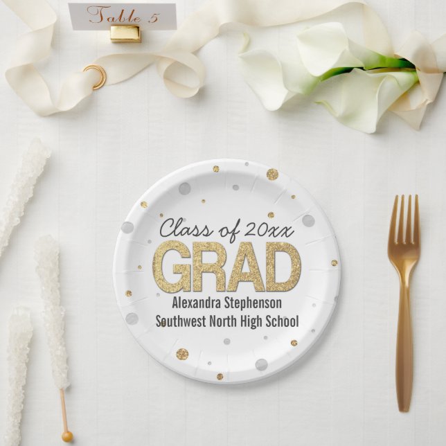 Gold Foil Glitter Confetti Graduation Party Custom Paper Plate (Wedding)