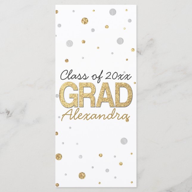 Gold Foil Glitter Confetti Graduation Party Custom Programme (Front)
