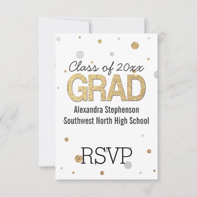 Gold Foil Glitter Confetti Graduation Party Custom RSVP Card (Front)