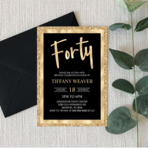 Gold Foil Glitter Forty 40th Birthday Invitation