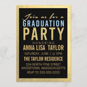 Gold Foil Glitter Graduation Party Invitation
