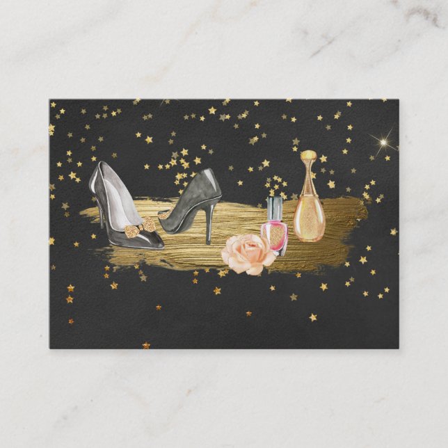 *~* Gold Foil Glitter Heels Nail Polish Perfume Business Card (Front)