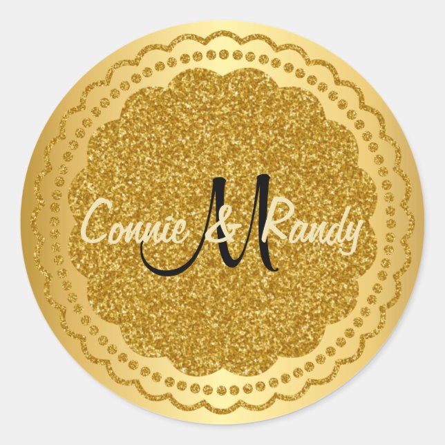 Gold Foil Glitter Monogram Wedding Sticker (Front)