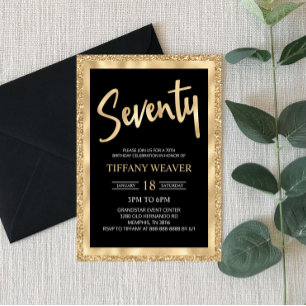 Gold Foil Glitter Seventy 70th Birthday Invitation