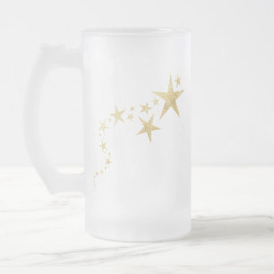 Gold Foil Glitter Shooting Stars Frosted Glass Beer Mug
