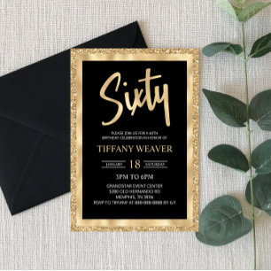 Gold Foil Glitter Sixty 60th Birthday Invitation