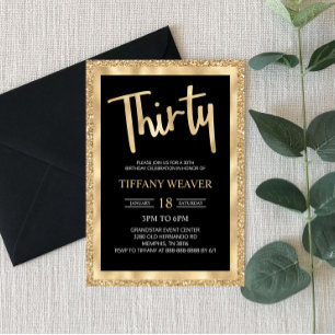 Gold Foil Glitter Thirty 30th Birthday Invitation