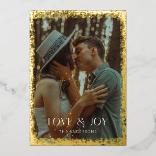 Gold Foil Glittering Love & Joy Holiday Photo Card