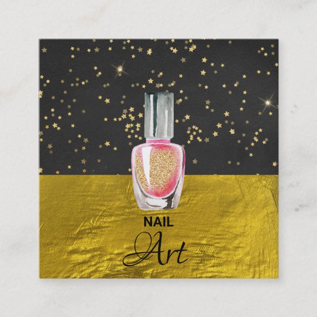 *~* Gold Foil Gold Glitter Nail Art Polish Square Business Card (Front)