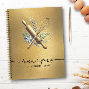 Gold Foil & Gold Whisk Bakery Baking Utensils  Notebook