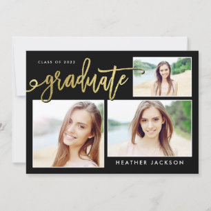 Gold Foil Graduate 3 Photo Collage Announcement