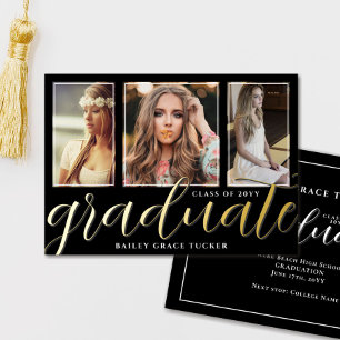 Gold Foil Graduate Script 3-Photo Graduation