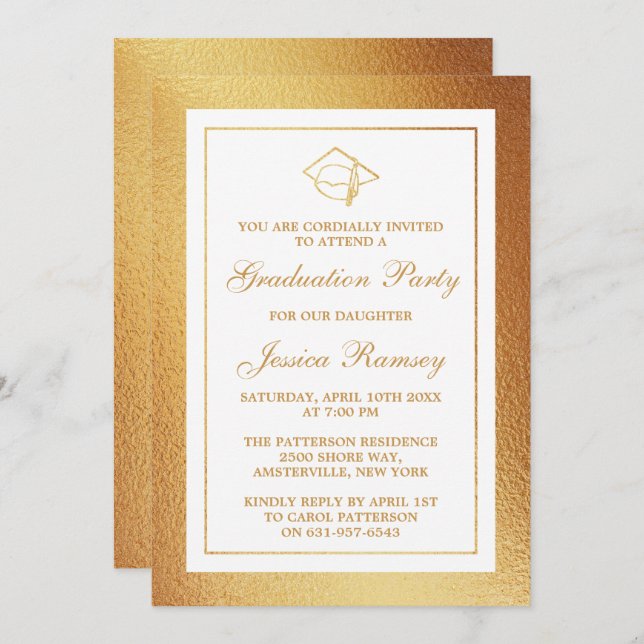 Gold Foil Graduation Hat Graduation Party Invitation (Front/Back)