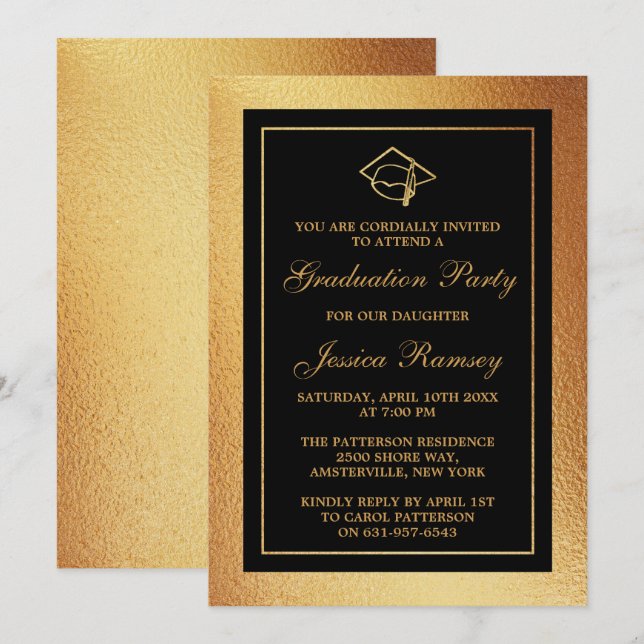 Gold Foil Graduation Hat Graduation Party Invitation (Front/Back)