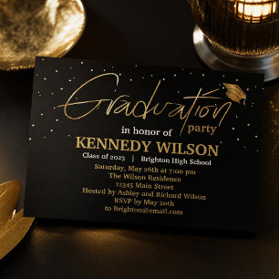 Gold foil Graduation Party Invitation Black