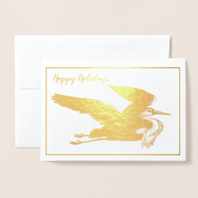 Gold Foil Great Blue Heron Holiday Thoreau Quote Card (Front With Envelope)