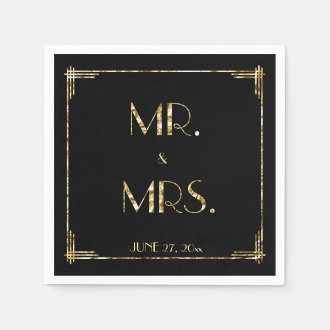 Gold Foil Great Gatsby Art Deco Wedding Napkins (Front)