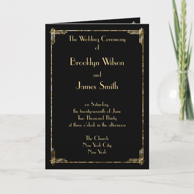 Gold Foil Great Gatsby Art Deco Wedding Programs Programme (Front)