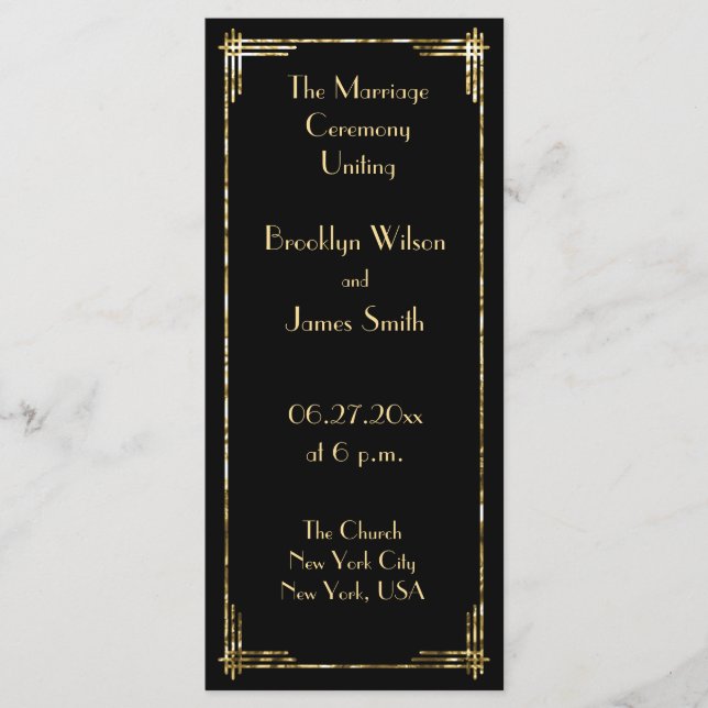 Gold Foil Great Gatsby Art Deco Wedding Programs Programme (Front)