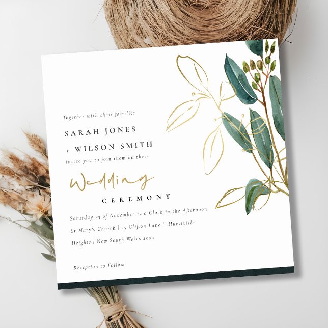 GOLD FOIL GREEN EUCALYPTUS FOLIAGE WEDDING INVITE (Creator Uploaded)