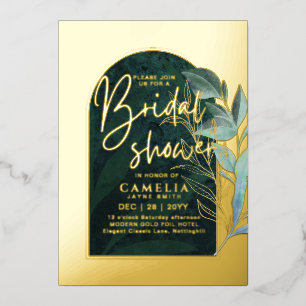 GOLD FOIL Green Leaves BRIDAL SHOWER QR Code
