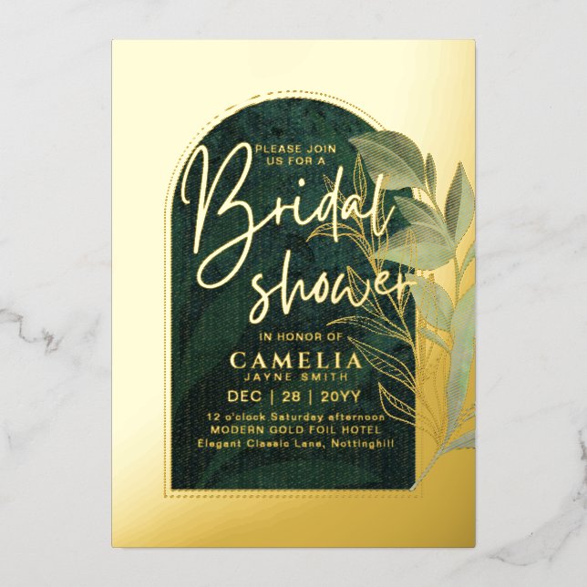 GOLD FOIL Green Leaves BRIDAL SHOWER QR Code (Front)
