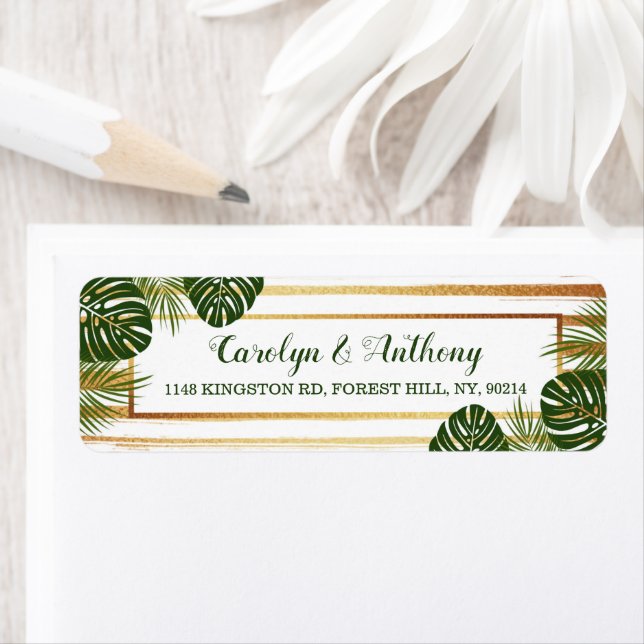 Gold Foil & Green Palm Leaf Beach Wedding (Insitu)