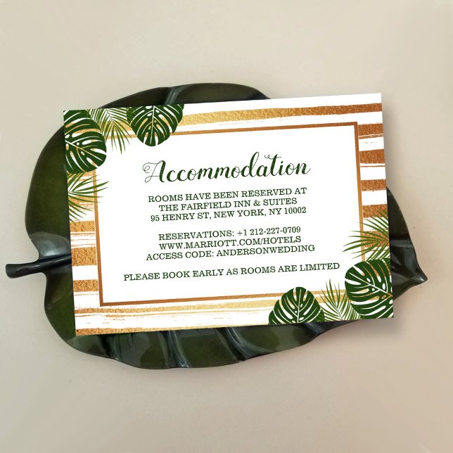Gold Foil & Green Palm Leaf Beach Wedding Enclosure Card (Creator Uploaded)