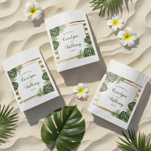 Gold Foil & Green Palm Leaf Beach Wedding Favour Bags
